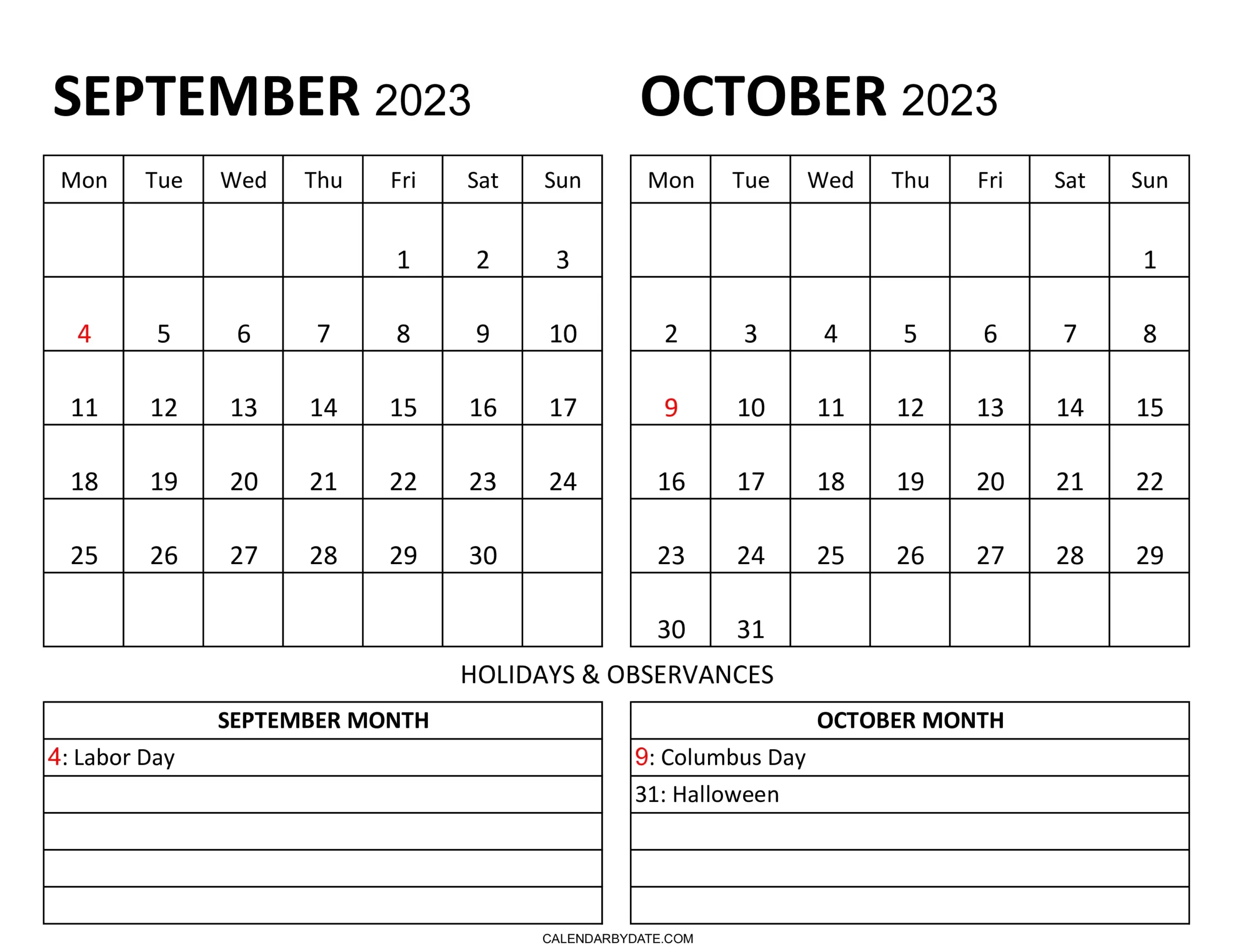 Stay organized and on top of your schedule with the Editable September October 2023 Federal Holidays Calendar. These planners are easy to edit, print and customize.