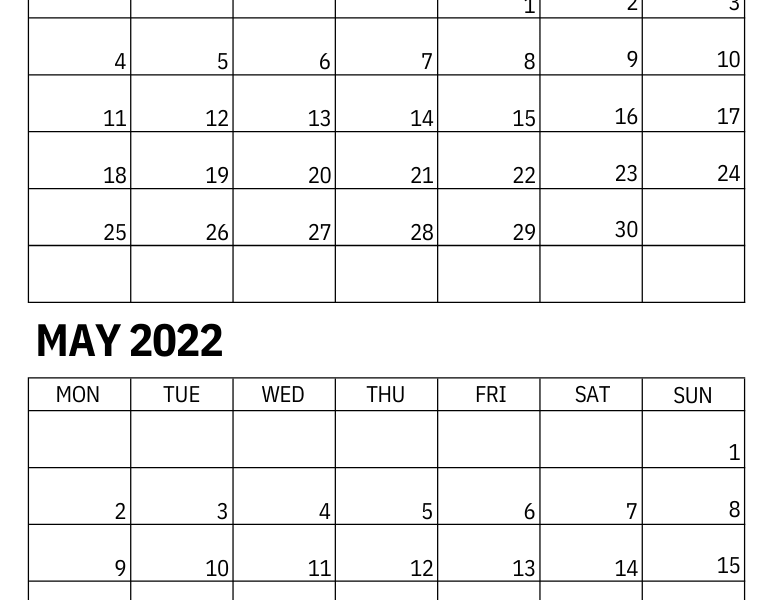 April and may 2022 notes calendar with calendar grid at the left side and blank notes section at the right side to write down the notes for the respective month.