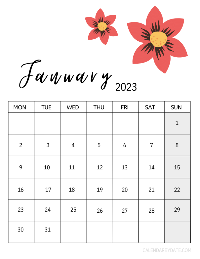 December 2022 January 2023 Calendar - Floral and Notes Templates