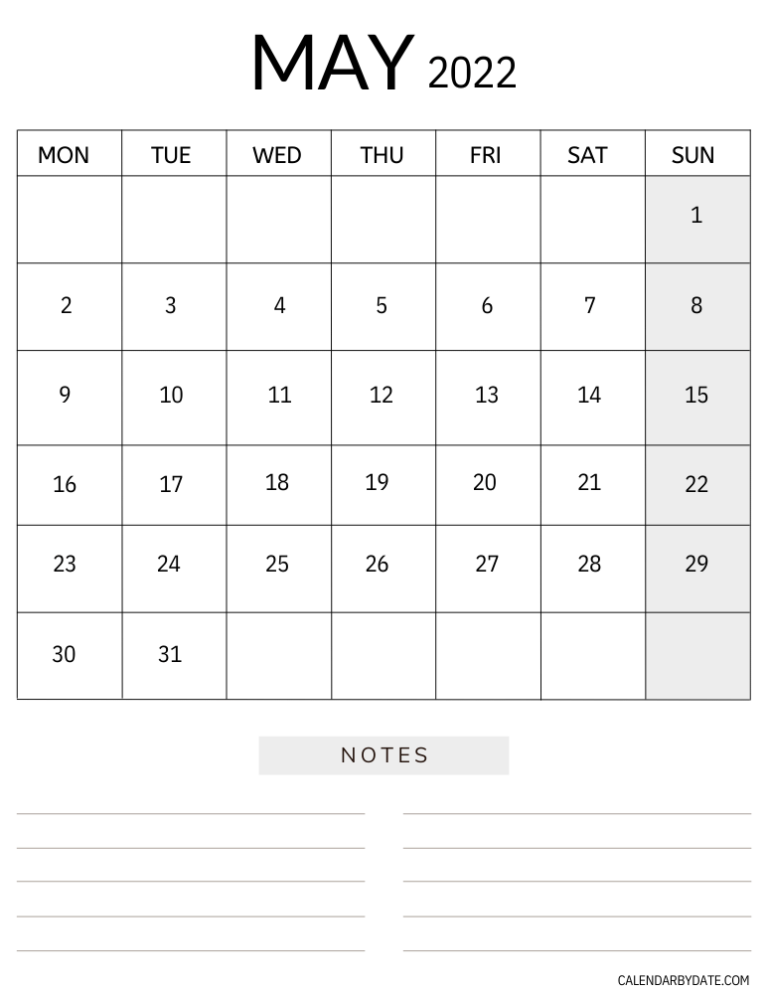 May and June 2022 Calendar With Notes - Free Printable Templates