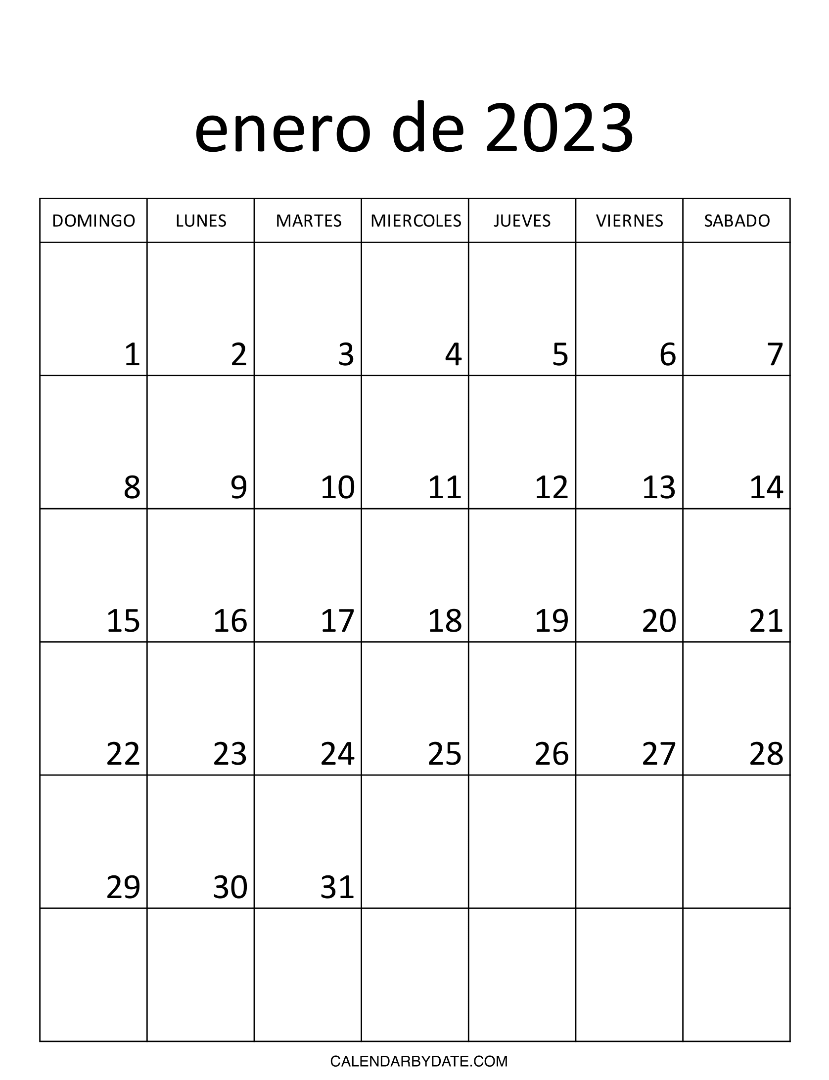 calendario mes de enero 2023