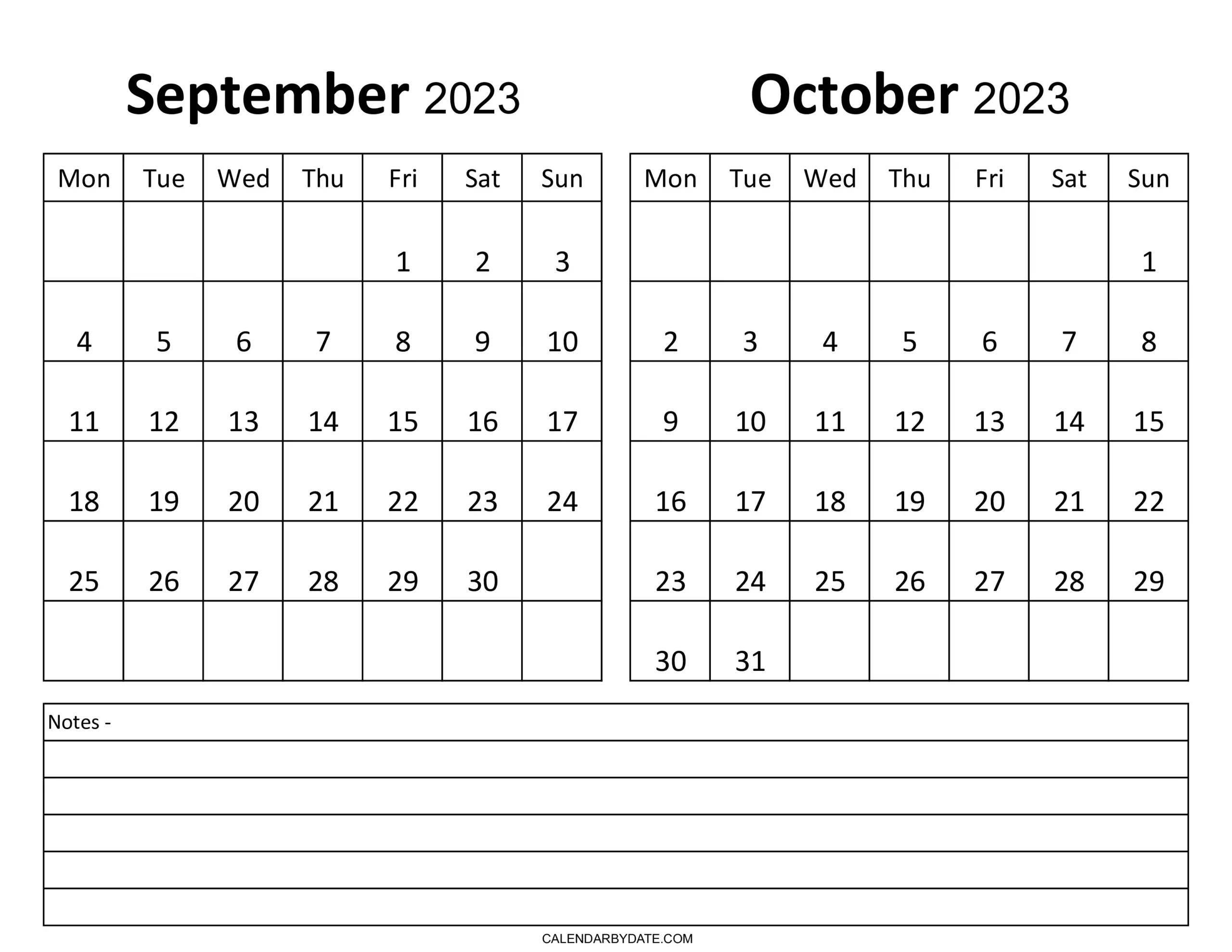The September October 2023 Calendar with Notes is a helpful tool to keep you organized. It provides section for you to write down important things you need to remember.