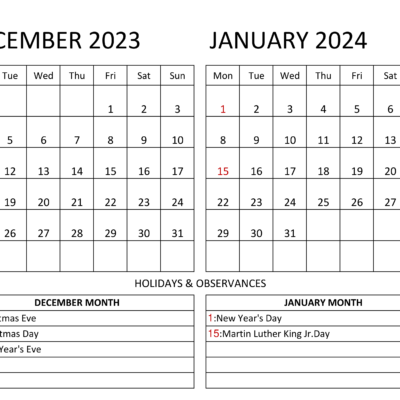 Stay organized and keep track of your schedule with the December 2023 January 2024 Calendar with Holidays. You can easily customize and personalize your schedule to fit your needs.