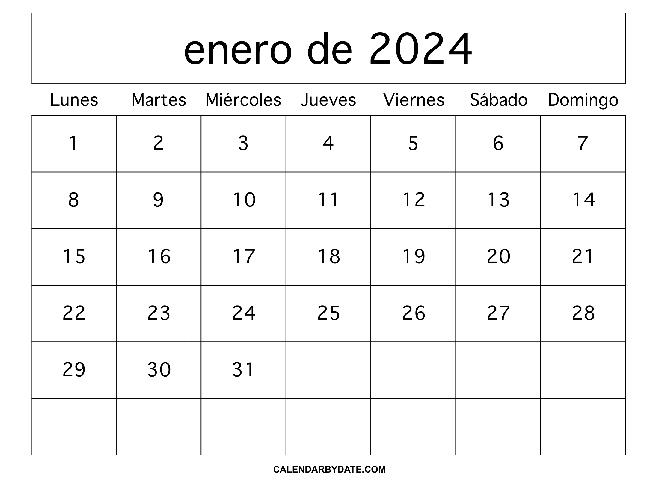 Calendario enero 2024 argentina