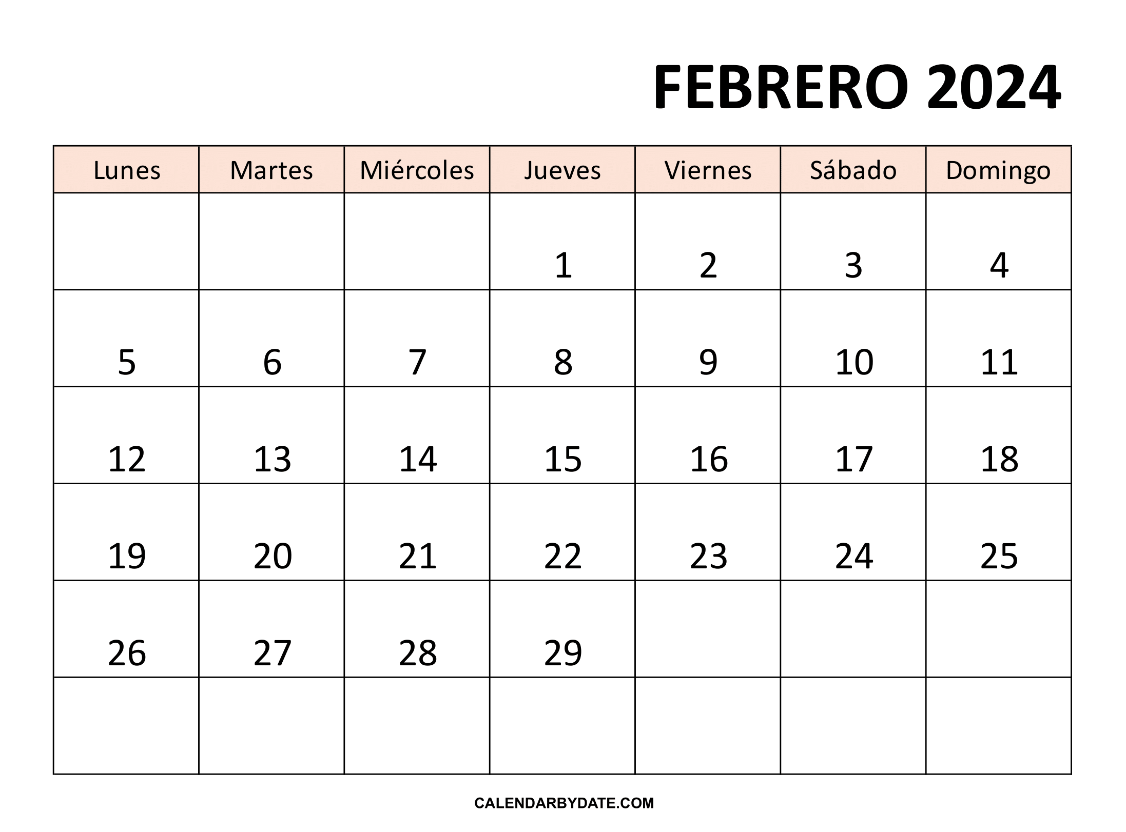 Calendario febrero 2024 colombia