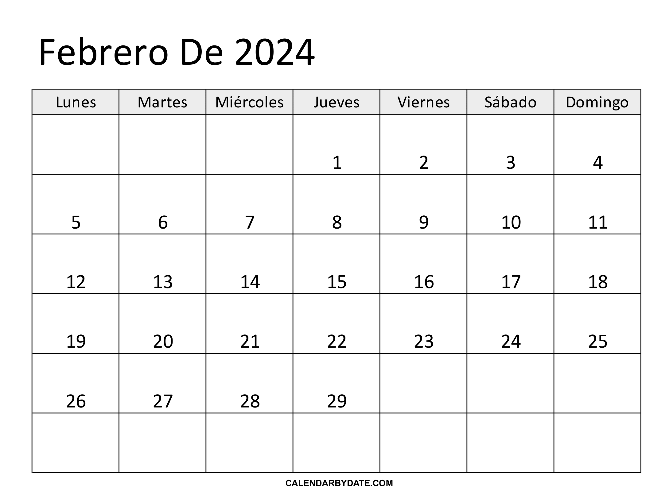 Calendario febrero 2024 con festivos