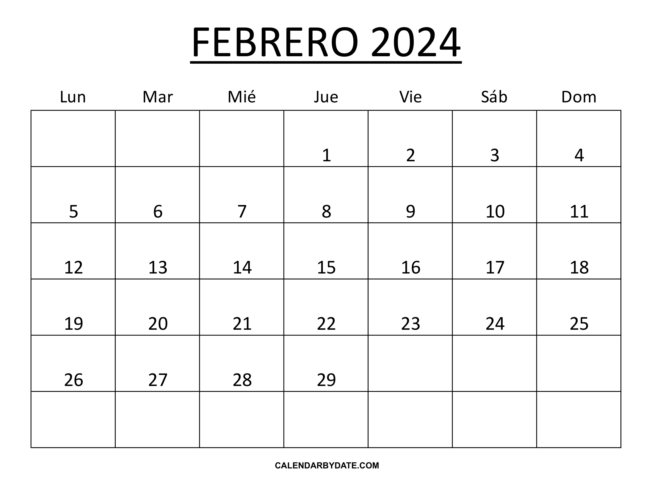 Calendario febrero 2024 mexico