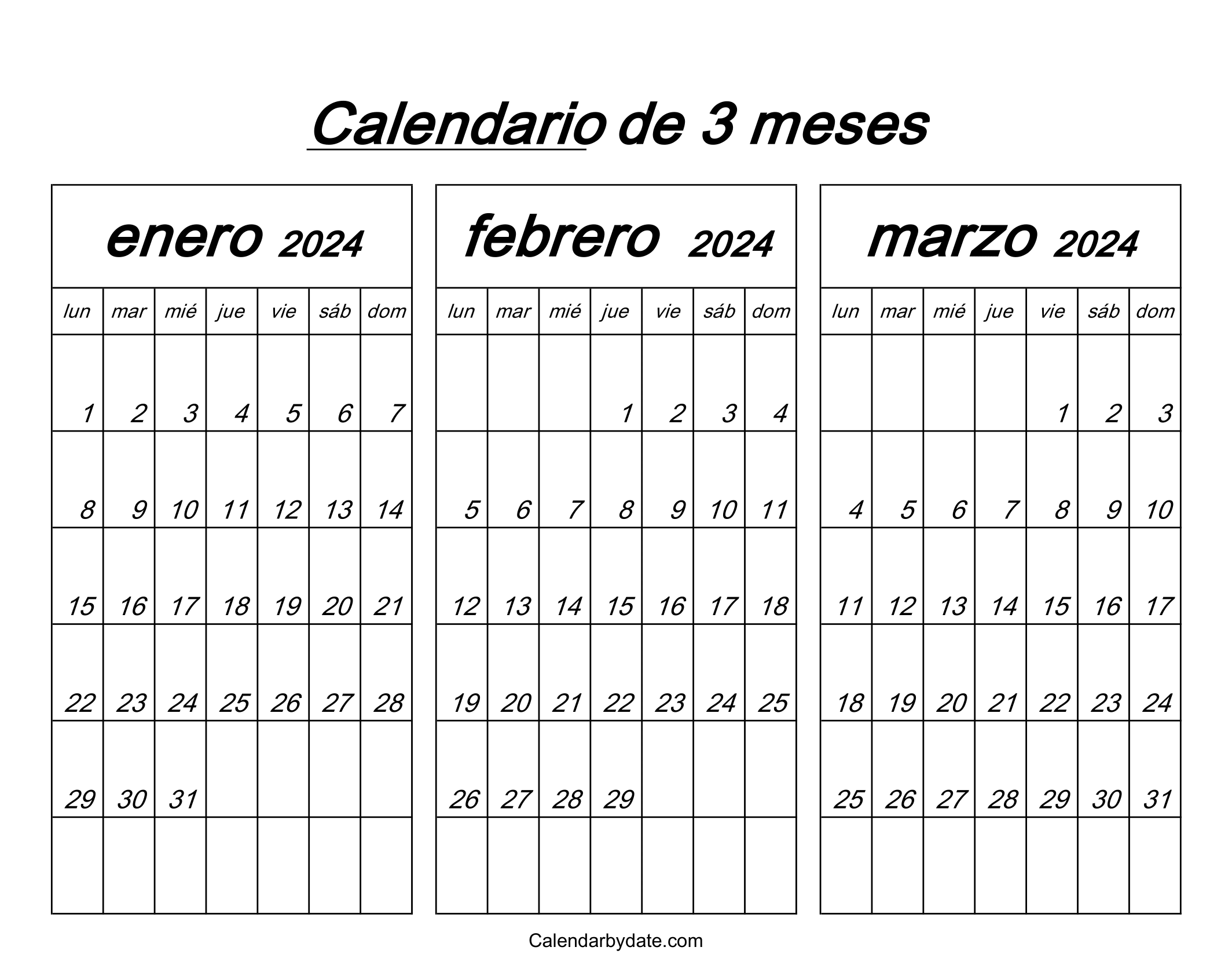 calendario de enero a marzo 2024 para imprimir