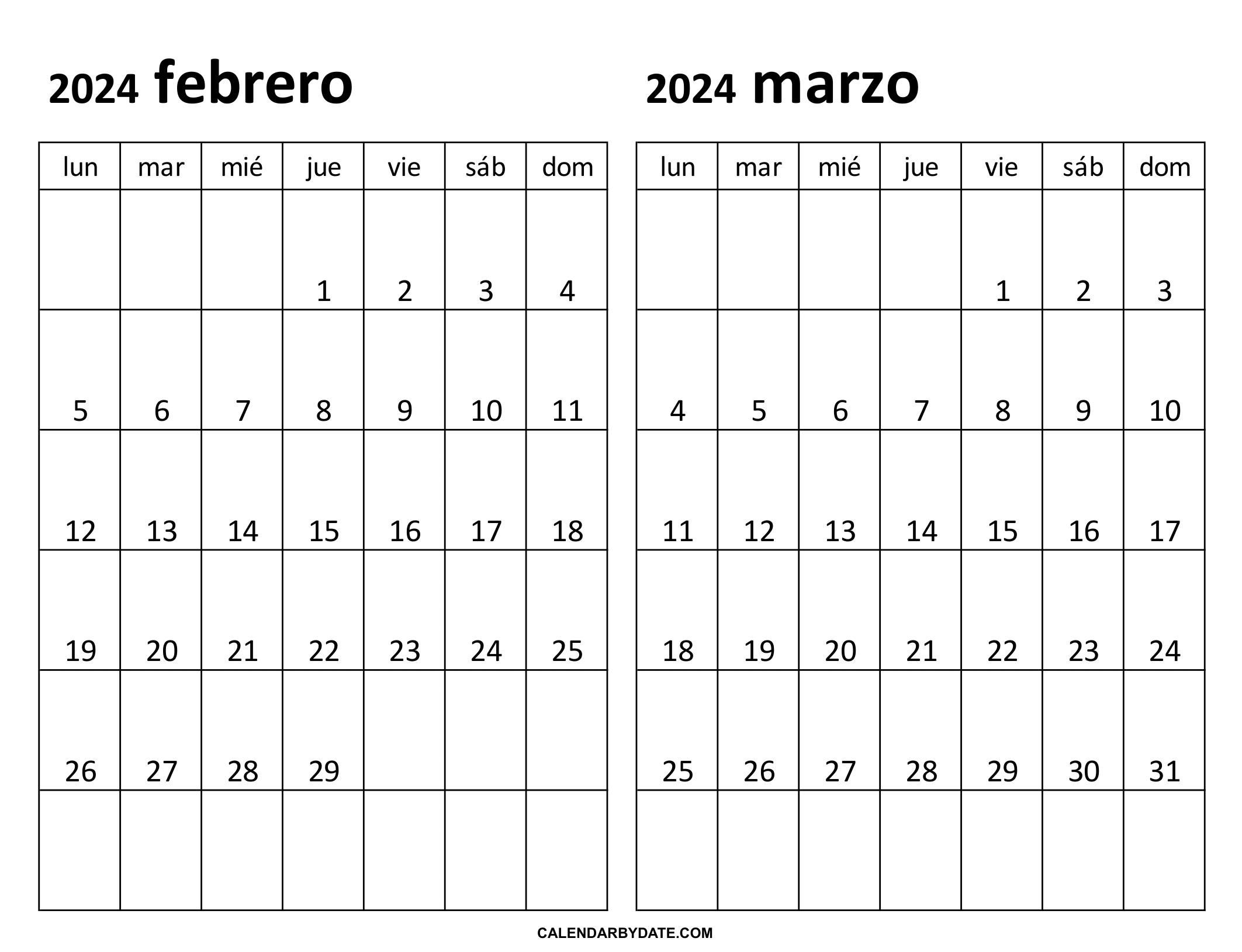 calendario febrero marzo 2024