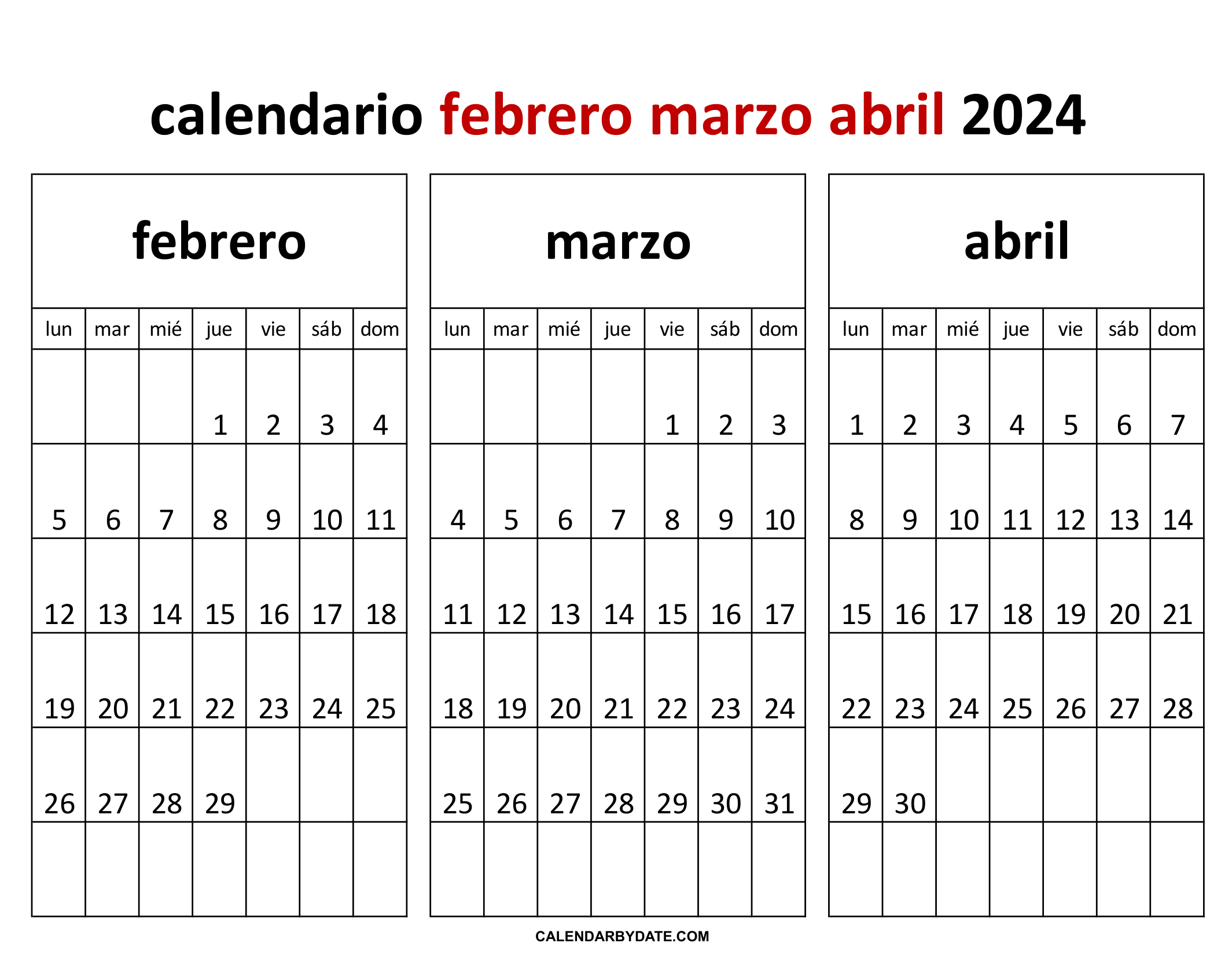 mes de febrero marzo y abril 2024