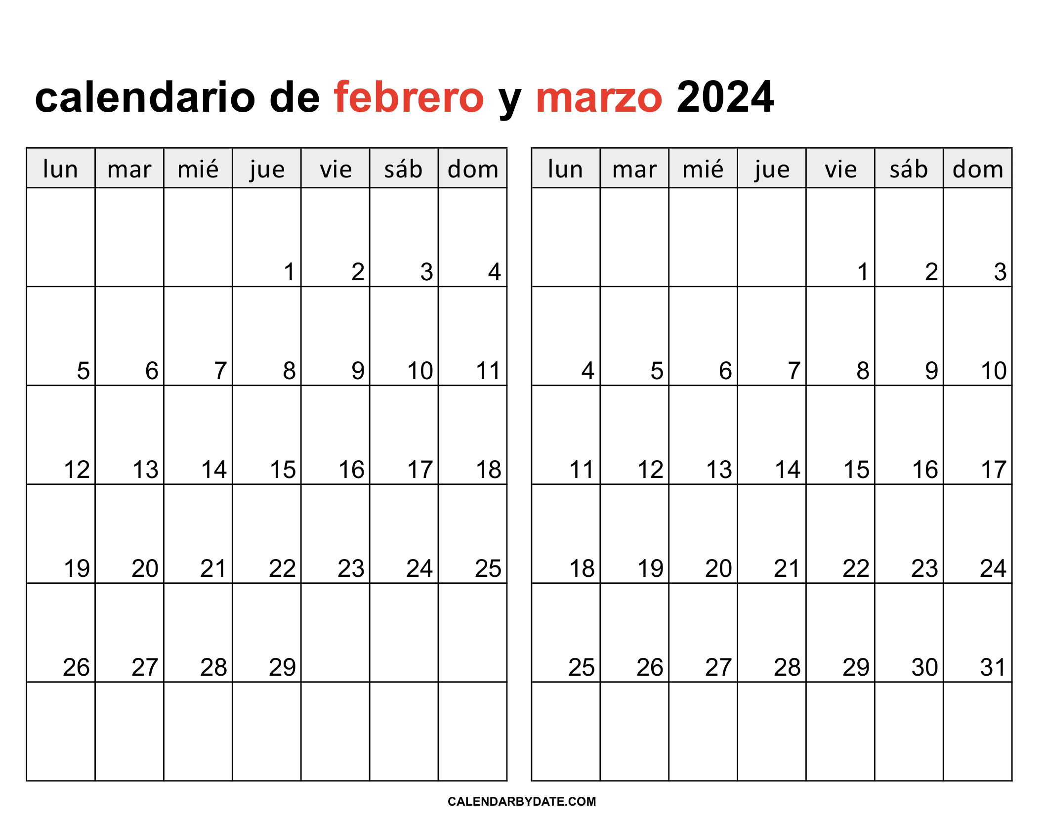 mes de febrero y marzo 2024 para imprimir