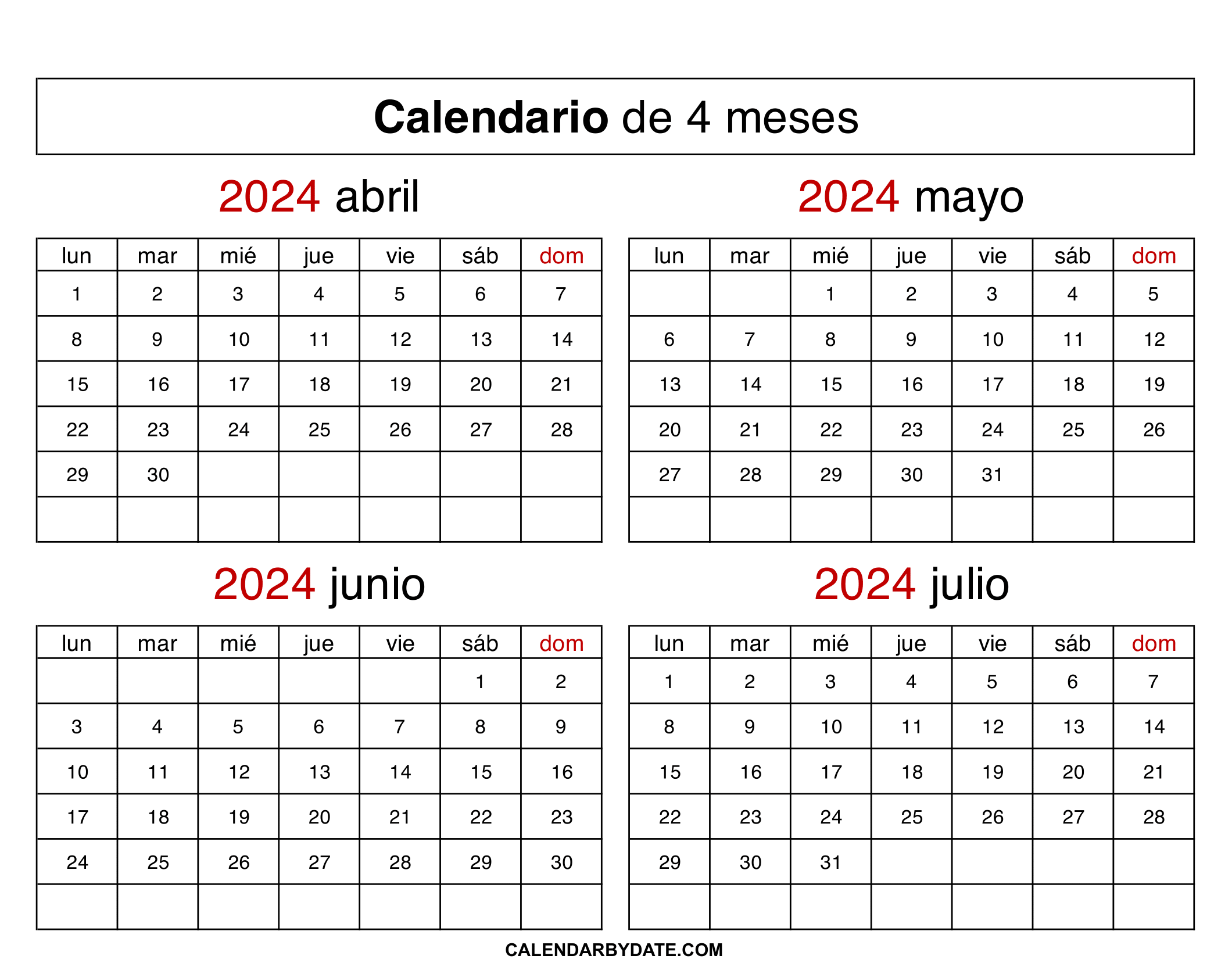 calendario 2024 abril mayo junio julio