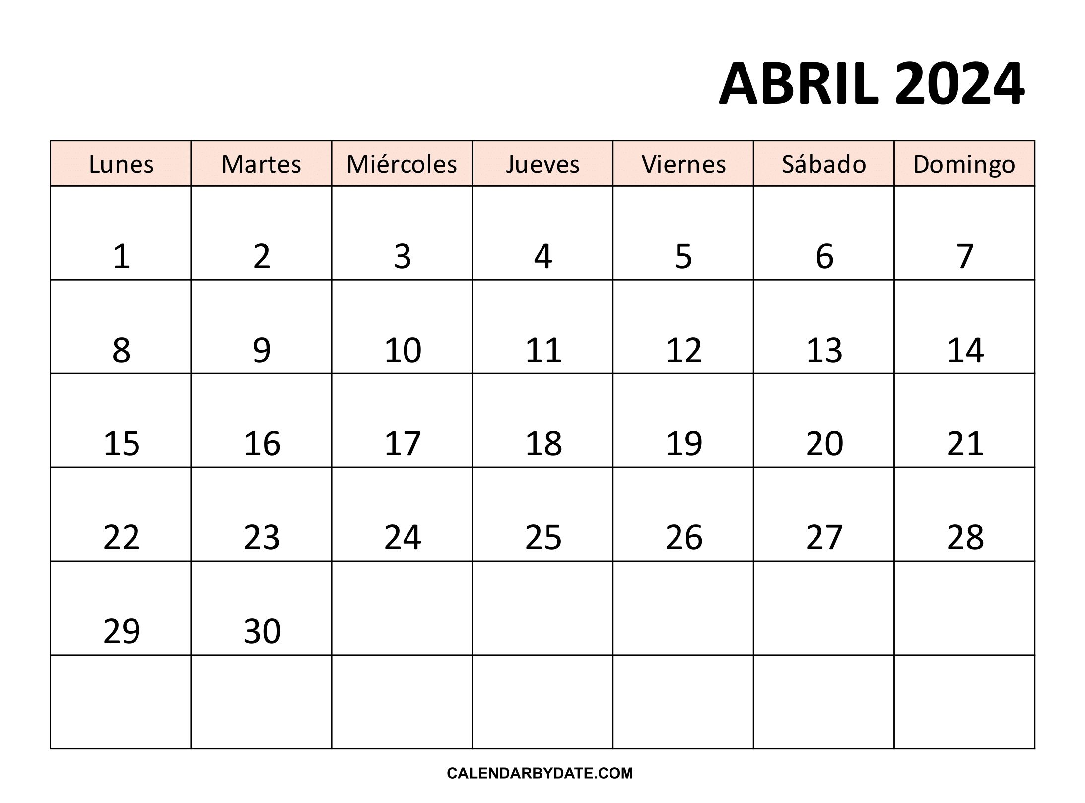 calendario abril 2024 con festivos
